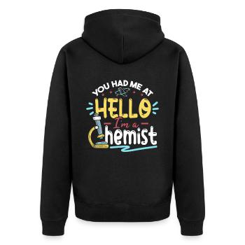 Tu m’as eu à Je suis un chimiste - Veste à capuche bio Premium Unisexe - noir - Dos - Nico (187cm)