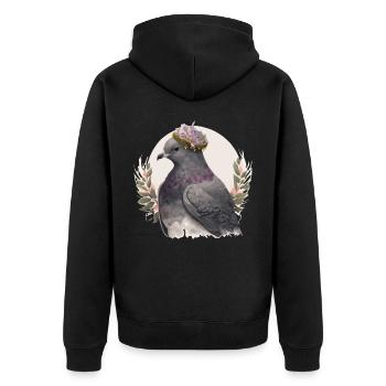 Artistic Gray Dove Pigeon Bird Flower Crown Pet Bi - Unisex Premium Bio Zip Hoodie - Schwarz - Hinten - Nico (187cm)