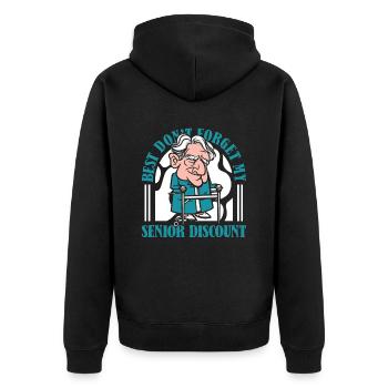 Rentner Rente Lustig Dont Forget My Discount - Unisex Premium Bio Zip Hoodie - Schwarz - Hinten - Nico (187cm)
