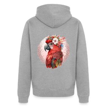 Red Scarlet Macaw Flower Crown Parrot Watercolor B - Unisex Premium Bio Zip Hoodie - Grau meliert - Hinten - Nico (187cm)