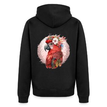 Red Scarlet Macaw Flower Crown Parrot Watercolor B - Unisex Premium Organic Zip Hoodie - black - Back - Nico (187cm)