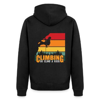 Klettern Berge Klettersteig Felsen Kletterer - Unisex Premium Bio Zip Hoodie - Schwarz - Hinten - Nico (187cm)