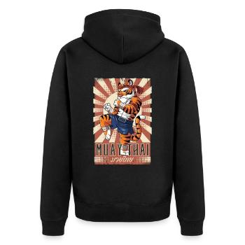 Muay Thai - Unisex Premium Bio Zip Hoodie - Schwarz - Hinten - Nico (187cm)