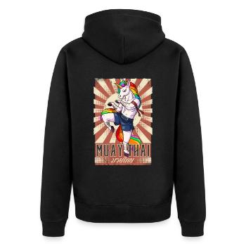 Muay Thai - Unisex Premium Bio Zip Hoodie - Schwarz - Hinten - Nico (187cm)