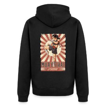 Muay Thai - Unisex Premium Bio Zip Hoodie - Schwarz - Hinten - Nico (187cm)