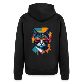 Retro Cool Cat: Vintage Vibes and Feline Flair - Unisex Premium Bio Zip Hoodie - Schwarz - Hinten - Nico (187cm)