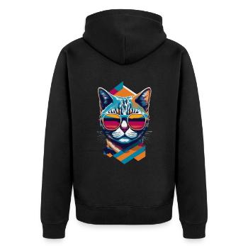 Retro Cool Cat: Vintage Vibes and Feline Flair - Unisex Premium Bio Zip Hoodie - Schwarz - Hinten - Nico (187cm)