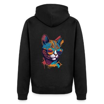 Retro Cool Cat: Vintage Vibes and Feline Flair - Unisex Premium Bio Zip Hoodie - Schwarz - Hinten - Nico (187cm)