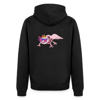 Axolotl Queen Elizabeth II Britische Krone - Unisex Premium Bio Zip Hoodie - Schwarz - Hinten - Nico (187cm)