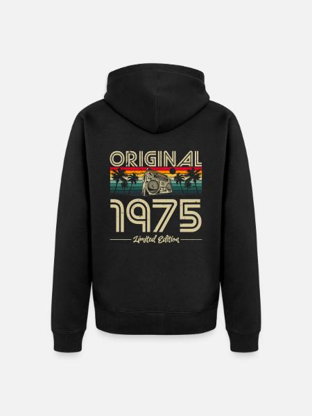1975 Vintage syntymäpäivä retro vintage lahja - Premium unisex luomu-huppari vetoketjulla - musta