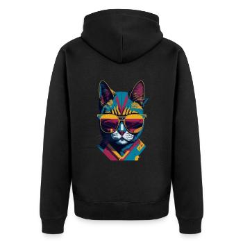 Vintage Vibes and Feline Flair Retro Cool Cat - Unisex Premium Bio Zip Hoodie - Schwarz - Hinten - Nico (187cm)