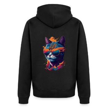 Vintage Vibes and Feline Flair Retro Cool Cat - Unisex Premium Bio Zip Hoodie - Schwarz - Hinten - Nico (187cm)