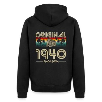 1940 Anniversaire né en 1940 Rétro Vintage - Veste à capuche bio Premium Unisexe - noir - Dos - Nico (187cm)