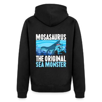 Mosasaurus Dinosaurier - Unisex Premium Bio Zip Hoodie - Schwarz - Hinten - Nico (187cm)