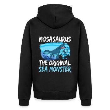 Mosasaurus Dinosaurier - Unisex Premium Bio Zip Hoodie - Schwarz - Hinten - Nico (187cm)