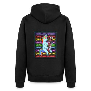 Contrabassoonicorn - Einhorn mit Kontrafagott - Unisex Premium Bio Zip Hoodie - Schwarz - Hinten - Nico (187cm)