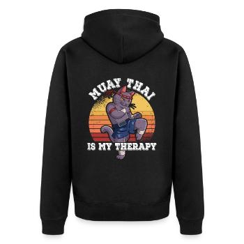 Muay Thai Is My Therapy - Unisex Premium Organic Zip Hoodie - black - Back - Nico (187cm)