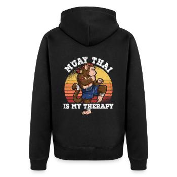 Muay Thai Is My Therapy - Unisex Premium Organic Zip Hoodie - black - Back - Nico (187cm)
