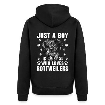 Just a Boy who loves Rottweilers - Unisex Premium Bio Zip Hoodie - Schwarz - Hinten - Nico (187cm)