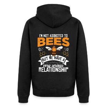 Ich bin nicht süchtig nach Bienen - Unisex Premium Bio Zip Hoodie - Schwarz - Hinten - Nico (187cm)