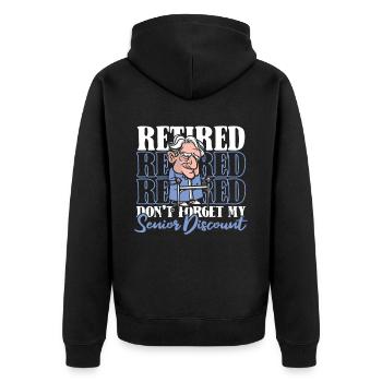 Retraite Pension Humour N’oubliez pas ma réduction - Veste à capuche bio Premium Unisexe - noir - Dos - Nico (187cm)