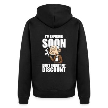 Rentner Rente Witzig Dont Forget My Discount - Unisex Premium Bio Zip Hoodie - Schwarz - Hinten - Nico (187cm)