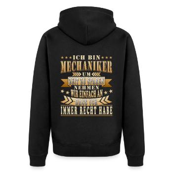 Ich bin Mechaniker - Lustiger Mechaniker Spruch - Unisex Premium Bio Zip Hoodie - Schwarz - Hinten - Nico (187cm)