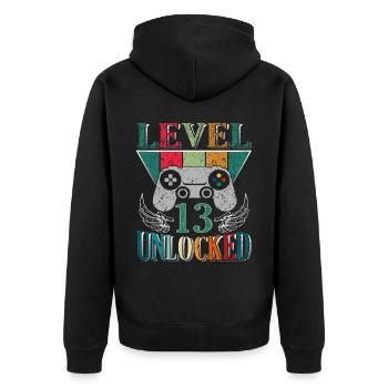 Geburtstag 13. Level Geboren 2010 Gamer Geschenk - Unisex Premium Bio Zip Hoodie - Schwarz - Hinten - Nico (187cm)
