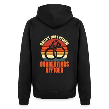 Corrections Officer World's Most Average Officer - Unisex Premium Bio Zip Hoodie - Schwarz - Hinten - Nico (187cm)