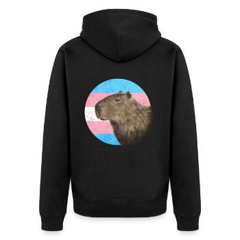 Transgender Pride Trans Flag Capybara Sublte LGB - Unisex Premium Organic Zip Hoodie - black - Back - Nico (187cm)