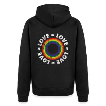 Gay Pride Regenbogen LGBT Retro Vintage LGBTQIA - Unisex Premium Bio Zip Hoodie - Schwarz - Hinten - Nico (187cm)
