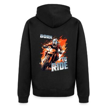 Born To Ride - Dirtbike Motocross Spruch - Unisex Premium Bio Zip Hoodie - Schwarz - Hinten - Nico (187cm)