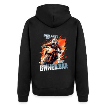 Der Arzt sagt es ist unheilbar Dirtbike Motocross - Unisex Premium Bio Zip Hoodie - Schwarz - Hinten - Nico (187cm)