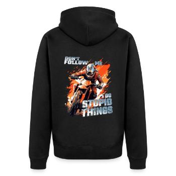 Don't follow me - Cooler Dirtbike Motocross Spruch - Unisex Premium Bio Zip Hoodie - Schwarz - Hinten - Nico (187cm)