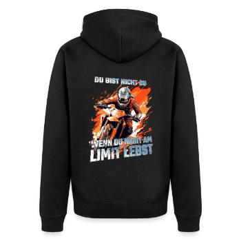 Fahren am Limit - Cooler Dirtbike Motocross Spruch - Unisex Premium Bio Zip Hoodie - Schwarz - Hinten - Nico (187cm)