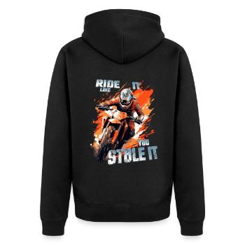 Ride it like you stole it - Dirtbike Motocross - Unisex Premium Bio Zip Hoodie - Schwarz - Hinten - Nico (187cm)