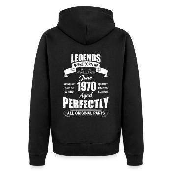Legends Were Born In June 1957 Birthday - Unisex Premium Bio Zip Hoodie - Schwarz - Hinten - Nico (187cm)