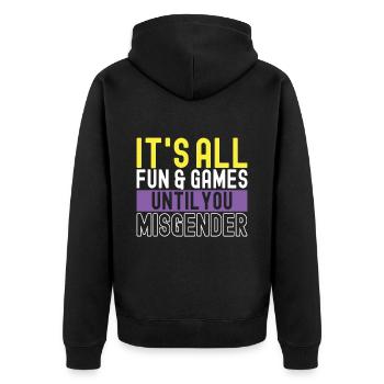 Non Binary Pride Genderqueer - Unisex Premium Organic Zip Hoodie - black - Back - Nico (187cm)