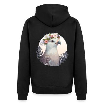 Cute Fulmar Bird Flower Crown Floral Tropical Bird - Unisex Premium Organic Zip Hoodie - black - Back - Nico (187cm)