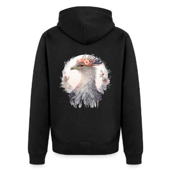 Cute Secretary Bird Flower Crown Floral Exotic Bir - Unisex Premium Bio Zip Hoodie - Schwarz - Hinten - Nico (187cm)