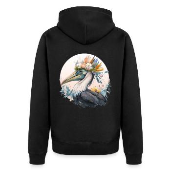 Cute Pelican Bird Flower Crown Floral Birds - Unisex Premium Bio Zip Hoodie - Schwarz - Hinten - Nico (187cm)