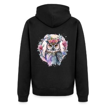 Aquarelle Hibou Fleur Couronne Artistique Floral Oiseaux - Veste à capuche bio Premium Unisexe - noir - Dos - Nico (187cm)