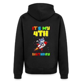 4. Geburtstag 4 Jahre alt Geschenkidee Geschenk - Unisex Premium Bio Zip Hoodie - Schwarz - Hinten - Nico (187cm)