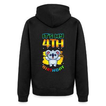 4. Geburtstag | 4 Jahre alt Geschenkidee Geschenk - Unisex Premium Bio Zip Hoodie - Schwarz - Hinten - Nico (187cm)