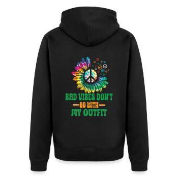 Hippie Peace Zeichen Frieden Blumen Blumenkind - Unisex Premium Bio Zip Hoodie - Schwarz - Hinten - Nico (187cm)