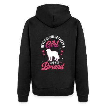 Mädchen und ihr Briard Berger de Brie - Unisex Premium Bio Zip Hoodie - Schwarz - Hinten - Nico (187cm)