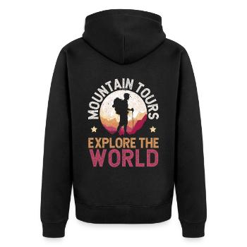 Wandern Berge Klettern Wandertrek Ich liebe Wandern - Unisex Premium Bio Zip Hoodie - Schwarz - Hinten - Nico (187cm)