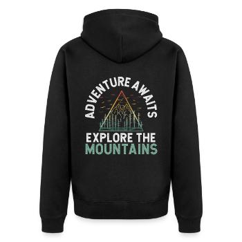 Wandern Berge Klettern Wanderer Trek Ich liebe Wandern - Unisex Premium Bio Zip Hoodie - Schwarz - Hinten - Nico (187cm)