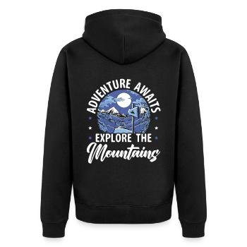 Wandern Berge Klettern Wanderer Trek Ich liebe Wandern - Unisex Premium Bio Zip Hoodie - Schwarz - Hinten - Nico (187cm)