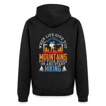 Wandern Berge Klettern Wandertrek Ich liebe Wandern - Unisex Premium Bio Zip Hoodie - Schwarz - Hinten - Nico (187cm)